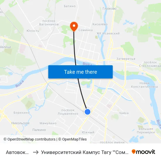 Автовокзал to Университетский Кампус Твгу ""Соминка"" map