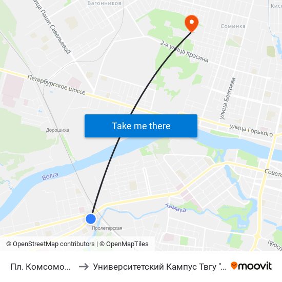 Пл. Комсомольская to Университетский Кампус Твгу ""Соминка"" map