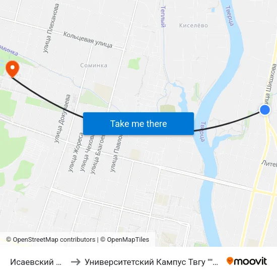 Исаевский Ручей to Университетский Кампус Твгу ""Соминка"" map