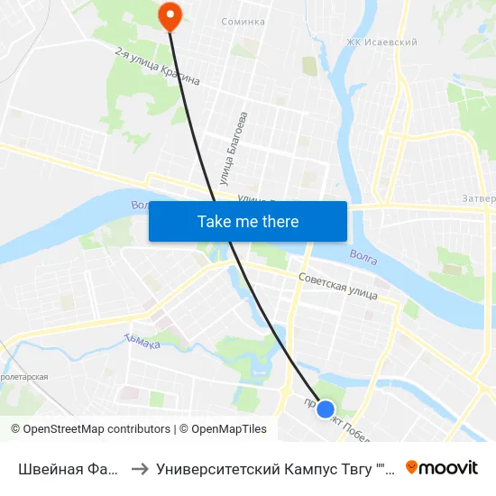 Швейная Фабрика to Университетский Кампус Твгу ""Соминка"" map