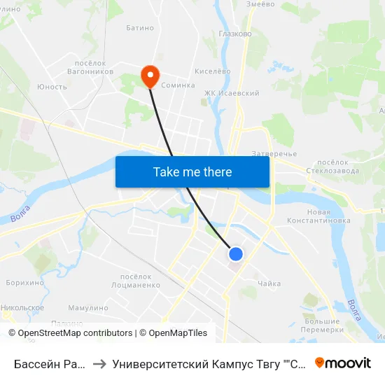Бассейн Радуга to Университетский Кампус Твгу ""Соминка"" map