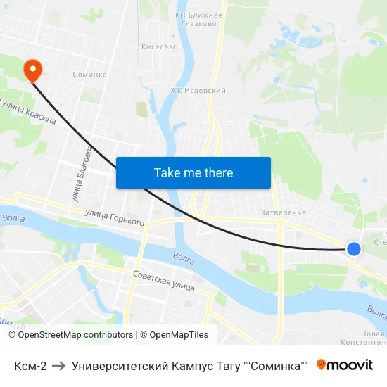 Ксм-2 to Университетский Кампус Твгу ""Соминка"" map