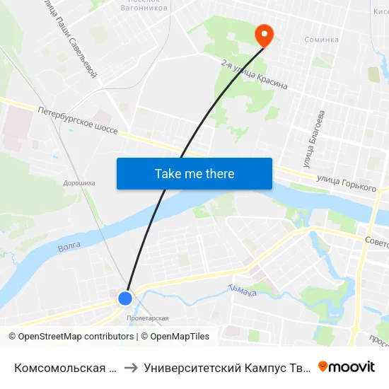 Комсомольская Площадь to Университетский Кампус Твгу ""Соминка"" map