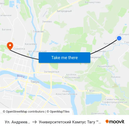 Ул. Андреевская to Университетский Кампус Твгу ""Соминка"" map