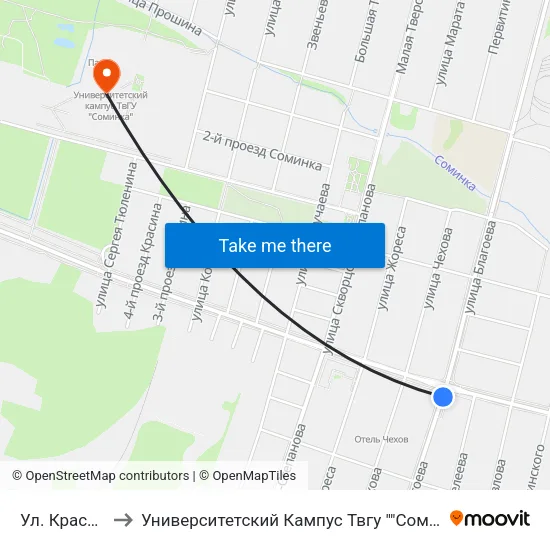 Ул. Красина to Университетский Кампус Твгу ""Соминка"" map