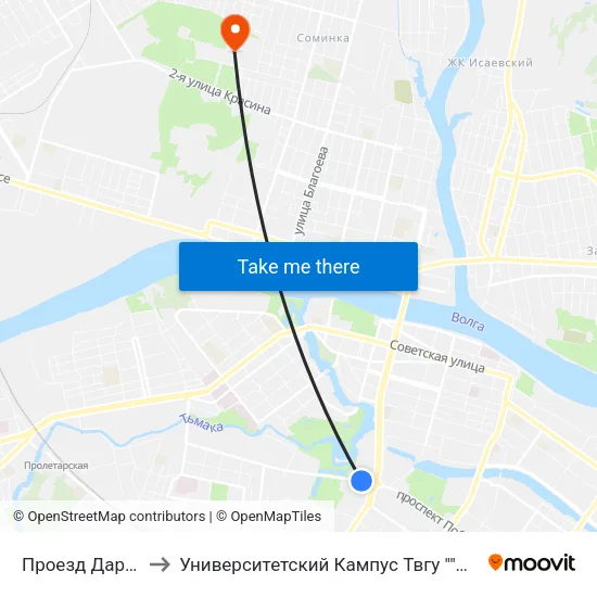 Проезд Дарвина to Университетский Кампус Твгу ""Соминка"" map