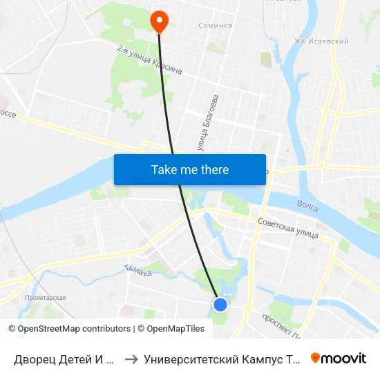 Дворец Детей И Молодёжи to Университетский Кампус Твгу ""Соминка"" map