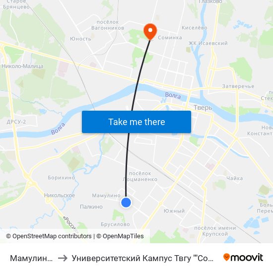 Мамулино-2 to Университетский Кампус Твгу ""Соминка"" map