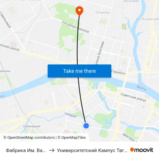 Фабрика Им. Вагжанова to Университетский Кампус Твгу ""Соминка"" map