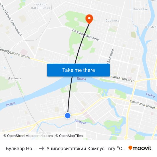 Бульвар Ногина to Университетский Кампус Твгу ""Соминка"" map