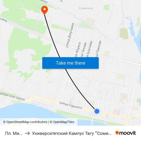 Пл. Мира to Университетский Кампус Твгу ""Соминка"" map