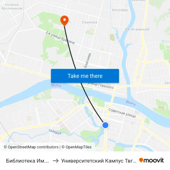 Библиотека Им. Герцена to Университетский Кампус Твгу ""Соминка"" map