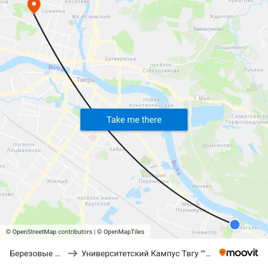 Березовые Рощи to Университетский Кампус Твгу ""Соминка"" map