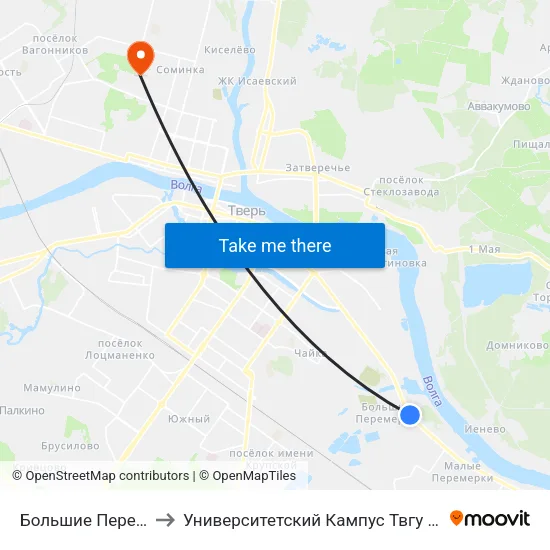 Большие Перемерки to Университетский Кампус Твгу ""Соминка"" map