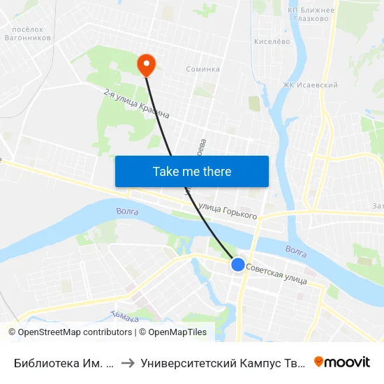 Библиотека Им. Горького to Университетский Кампус Твгу ""Соминка"" map