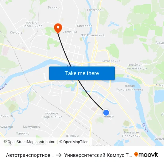 Автотранспортное Хозяйство to Университетский Кампус Твгу ""Соминка"" map