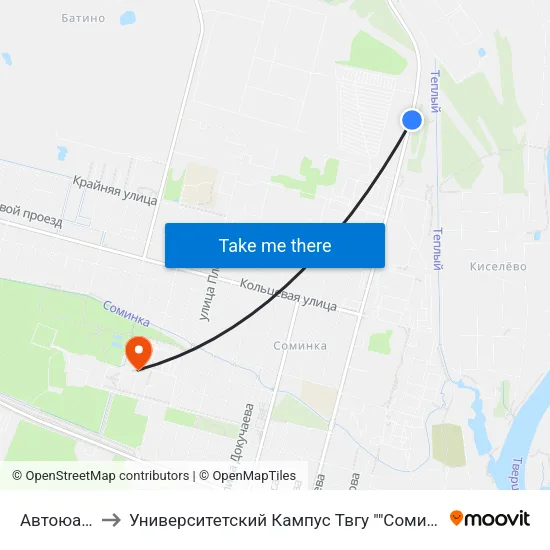 Автоюаза to Университетский Кампус Твгу ""Соминка"" map