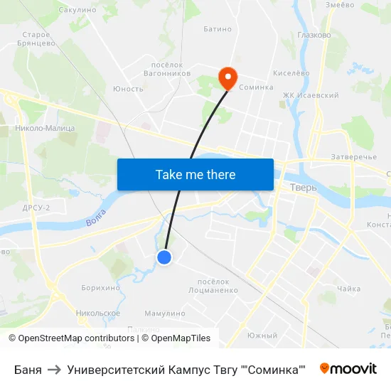 Баня to Университетский Кампус Твгу ""Соминка"" map