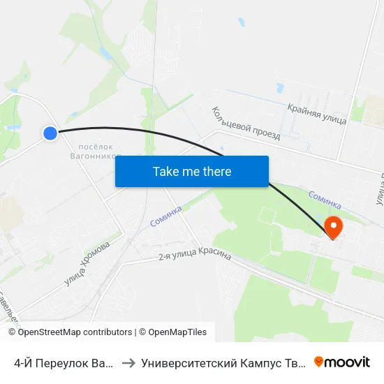 4-Й Переулок Вагонников to Университетский Кампус Твгу ""Соминка"" map