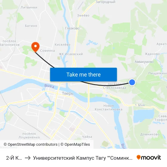 2-Й Км to Университетский Кампус Твгу ""Соминка"" map