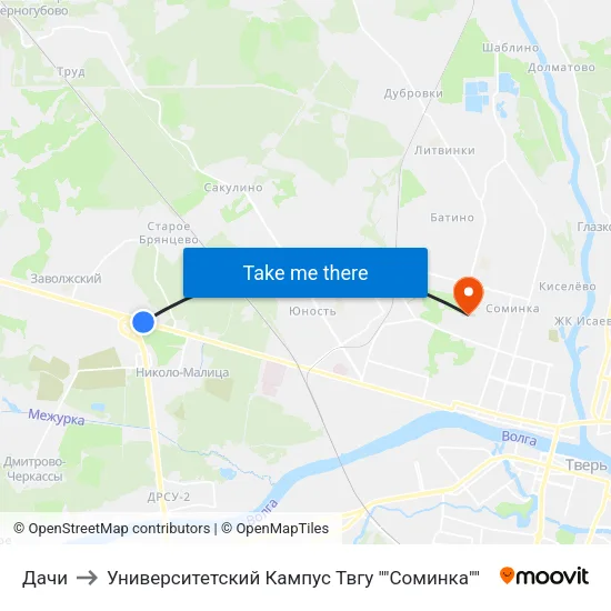 Дачи to Университетский Кампус Твгу ""Соминка"" map