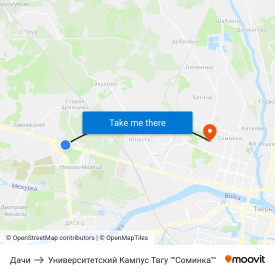 Дачи to Университетский Кампус Твгу ""Соминка"" map