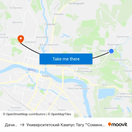 Дачи-2 to Университетский Кампус Твгу ""Соминка"" map