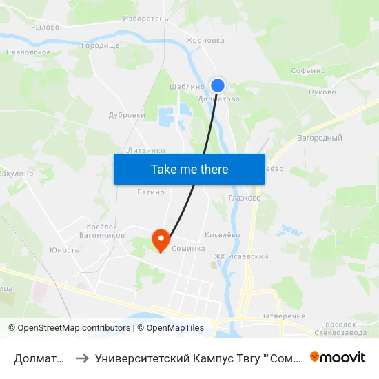 Долматово to Университетский Кампус Твгу ""Соминка"" map