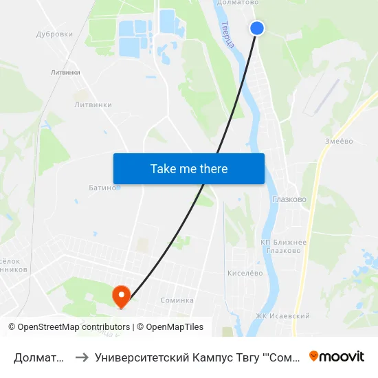 Долматово to Университетский Кампус Твгу ""Соминка"" map