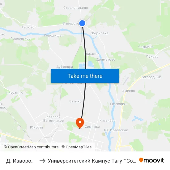 Д. Изворотень to Университетский Кампус Твгу ""Соминка"" map