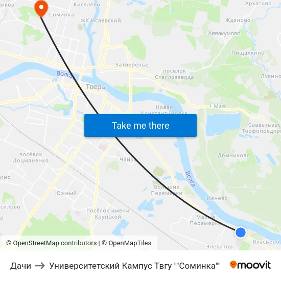 Дачи to Университетский Кампус Твгу ""Соминка"" map