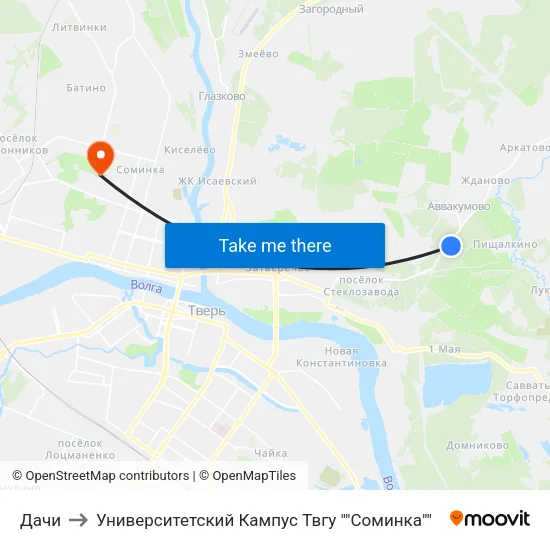 Дачи to Университетский Кампус Твгу ""Соминка"" map