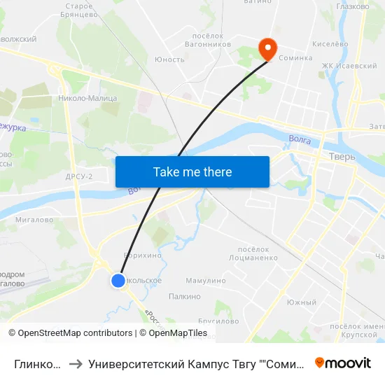 Глинково to Университетский Кампус Твгу ""Соминка"" map