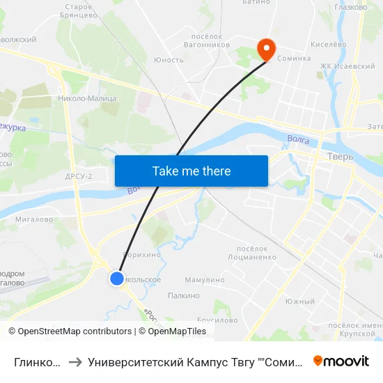 Глинково to Университетский Кампус Твгу ""Соминка"" map