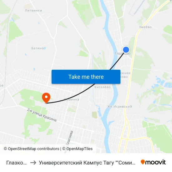 Глазково to Университетский Кампус Твгу ""Соминка"" map