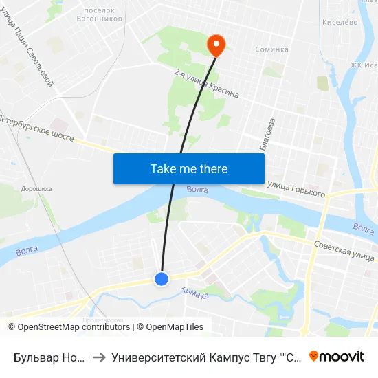 Бульвар Ногина to Университетский Кампус Твгу ""Соминка"" map