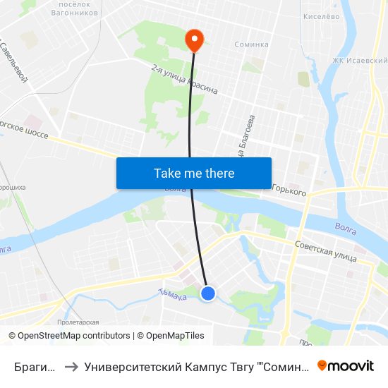 Брагина to Университетский Кампус Твгу ""Соминка"" map