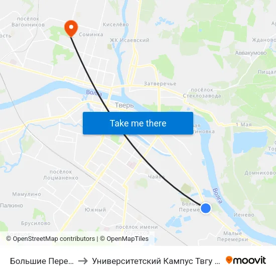 Большие Перемерки to Университетский Кампус Твгу ""Соминка"" map