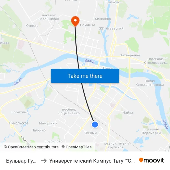 Бульвар Гусева to Университетский Кампус Твгу ""Соминка"" map