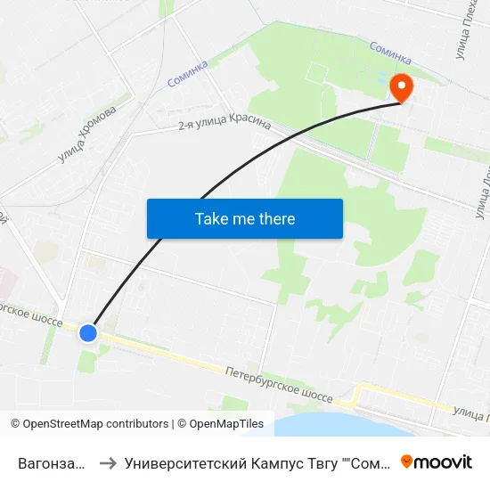 Вагонзавод to Университетский Кампус Твгу ""Соминка"" map