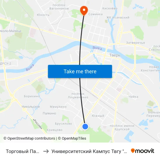 Торговый Парк №1 to Университетский Кампус Твгу ""Соминка"" map