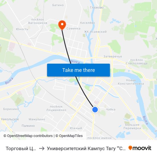 Торговый Центр to Университетский Кампус Твгу ""Соминка"" map