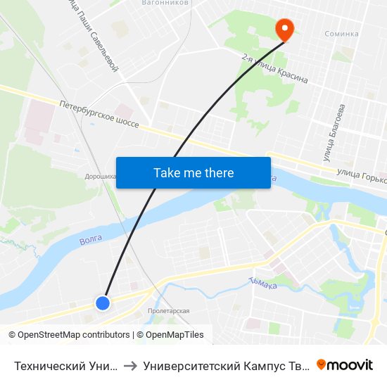 Технический Университет to Университетский Кампус Твгу ""Соминка"" map