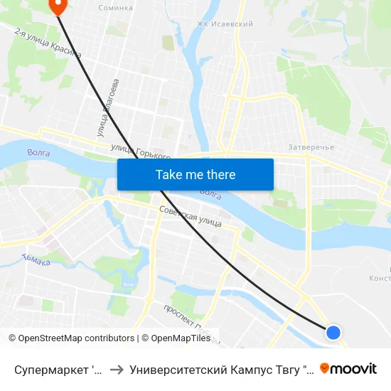 Супермаркет 'Лента' to Университетский Кампус Твгу ""Соминка"" map