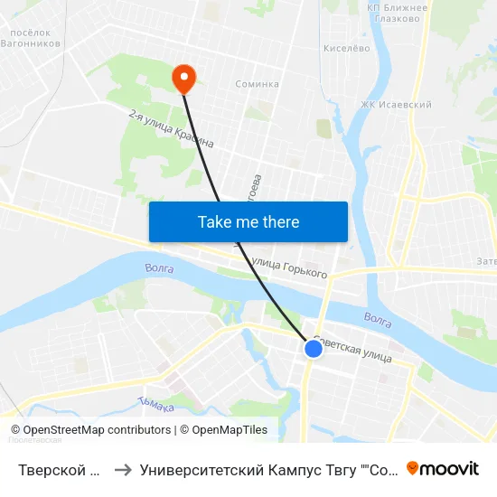 Тверской Пр-Т to Университетский Кампус Твгу ""Соминка"" map