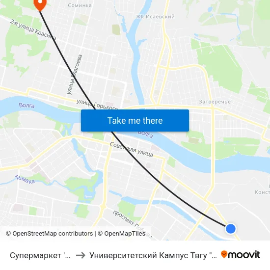 Супермаркет 'Лента' to Университетский Кампус Твгу ""Соминка"" map