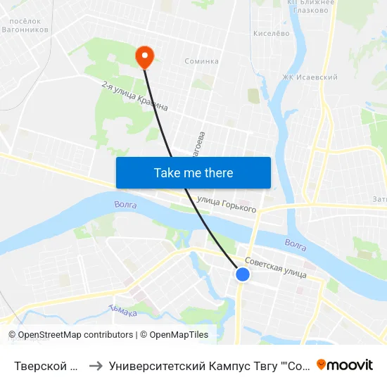 Тверской Пр-Т to Университетский Кампус Твгу ""Соминка"" map