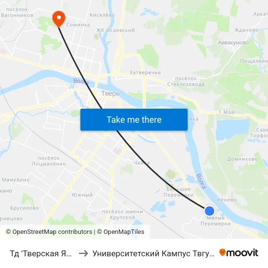 Тд 'Тверская Ярмарка' to Университетский Кампус Твгу ""Соминка"" map