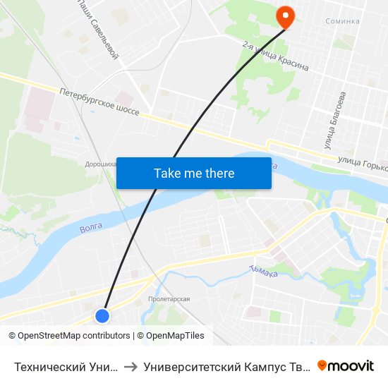 Технический Университет to Университетский Кампус Твгу ""Соминка"" map