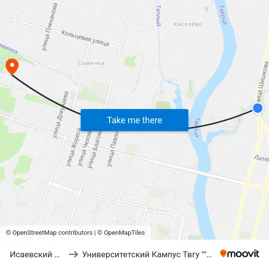 Исаевский Ручей to Университетский Кампус Твгу ""Соминка"" map